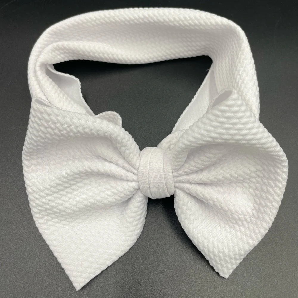 Girls White Nylon OS Bow Headband